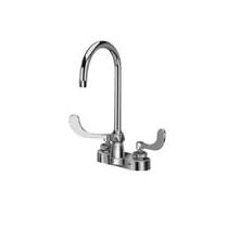 4" Centerset Gooseneck Lead Free Double Handle Faucet with 4" Metal Wrist Blades, Pop-Up Drain and 2.2 GPM Vandal-Resistant Pressure Compensating Laminar Flow Outlet from the AquaSpec Collection
