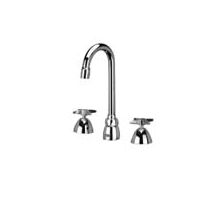 Widespread Lead Free Double Handle Faucet with Metal Cross Handles, Inter-Connecting Copper Supply Tubes and 0.5 GPM Vandal-Resistant Pressure Compensating Spray Outlet from the AquaSpec Collection