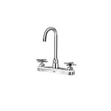 AquaSpec Gooseneck Lead Free Double Handle Kitchen Faucet with Metal Cross Handles