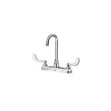 AquaSpec Gooseneck Lead Free Double Handle Kitchen Faucet with 4" Metal Wrist Blades and 2.2 GPM Vandal-Resistant Pressure Compensating Aerator