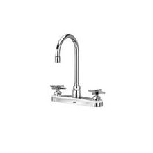 AquaSpec Gooseneck Lead Free Double Handle Kitchen Faucet with Metal Cross Handles and 2.2 GPM Vandal-Resistant Pressure Compensating Aerator