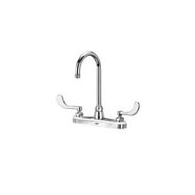 AquaSpec Gooseneck Lead Free Double Handle Kitchen Faucet with 4" Metal Wrist Blades and 2.2 GPM Vandal-Resistant Pressure Compensating Aerator
