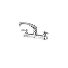 AquaSpec Gooseneck Lead Free Double Handle Kitchen Faucet with Metal Lever Handles and 0.5 GPM Vandal-Resistant Pressure Compensating Spray Outlet