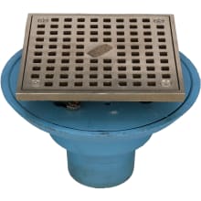 2" Cast-Iron No-Hub Shower Drain with 5" Square Nickel Bronze Top