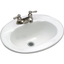 20-1/2" Oval Vitreous China Drop In Bathroom Sink with Overflow and 3 Faucet Holes at 4" Centers