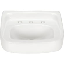 21-1/2" Rectangular Vitreous China Wall Mounted Bathroom Sink with Overflow and 3 Faucet Holes at 8" Centers