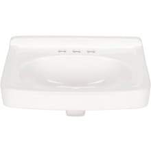 19-1/2" Rectangular Vitreous China Wall Mounted Bathroom Sink with Overflow and 3 Faucet Holes at 4" Centers
