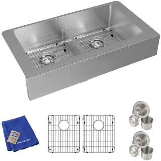 Elkay Ectrufa32179c Stainless Steel Crosstown 35 7 8 Farmhouse Double Basin Stainless Steel Kitchen Sink With Basin Rack And Basket Strainer Faucetdirect Com