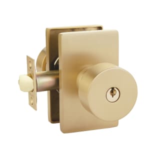 Emtek 5123ROUUS4 Satin Brass Round Knobset Single Cylinder Keyed Entry Door  Knob Set with Modern Rectangular Rose 