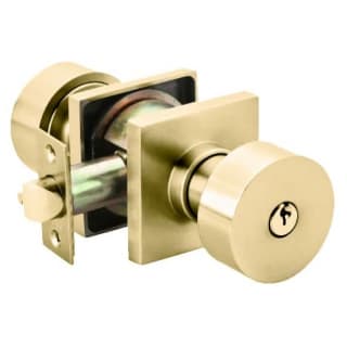 Emtek 5122ROUUS4 Satin Brass Round Knobset Single Cylinder Keyed Entry Door  Knob Set with Square Rose 