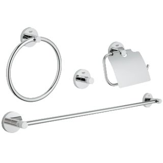 Grohe 40776001 Starlight Chrome Essentials Accessory Kit - Includes Towel  Ring, Towel Bar, Toilet Paper Holder, and Robe Hook 