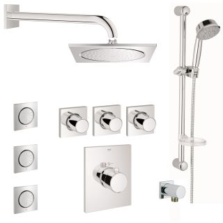 Grohe Gss Grohtherm Fcth 08 000 Starlight Chrome Grohtherm F Thermostatic Shower System With Rain Shower Head Handshower Slide Bar Bodysprays And Volume Controls All Valves Included Faucet Com