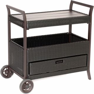 Hanover Han Barcart Brown Metropolitan 35 Inch Tall Aluminum Framed Resin Wicker Outdoor Bar Cart With Ceramic Tile Top And Lined Shelf Lightingdirect Com