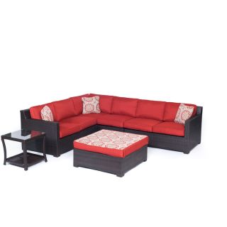 Hanover Metro6pc B Grn Brown Green Metropolitan 6 Piece Aluminum Framed Resin Wicker Outdoor Conversation Set With Tempered Glass Top Side Table