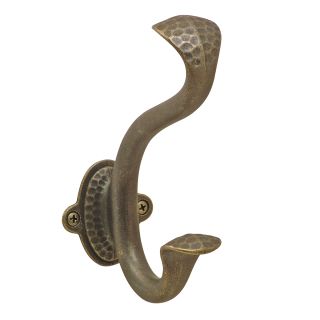 Hickory Hardware P2175-WOA Windover Antique Signature Craftsman 2 Wide  Rustic Hammered Metal Double Prong Single Wall Mount Robe Bath Towel Coat  Hook 