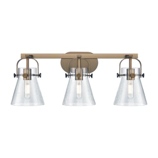 A thumbnail of the Innovations Lighting 423-3W-10-27 Pilaster II Cone Vanity Brushed Brass / Seedy