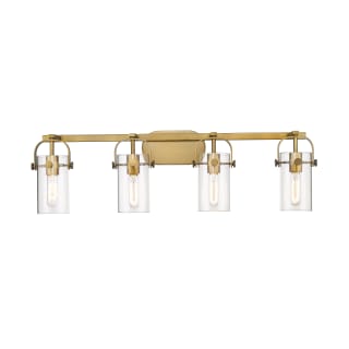 A thumbnail of the Innovations Lighting 423-4W-10-35 Pilaster II Cylinder Vanity Brushed Brass / Clear