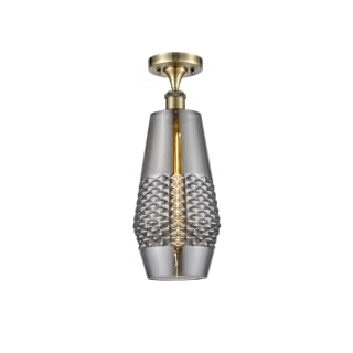 A thumbnail of the Innovations Lighting 516-1C-19-7 Windham Semi-Flush Antique Brass / Smoked