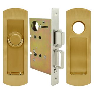 INOX PD84-234-3 Mortise Pocket Door Lock Entry with Deadbolt and Edge Pull Polished Brass 