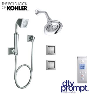 Kohler Dtv Prompt M Sp2 Polished Chrome Luxury Shower System Includes 3 Port Digital Valve Memoirs Shower Head Single Function Hand Shower 2 Body Sprays And All Installation Components Faucet Com