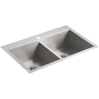 Kohler K 3820 1 Na Stainless Vault 33 Double Basin Drop In Under Mount Stainless Steel Kitchen Sink With Silentshield Faucet Com