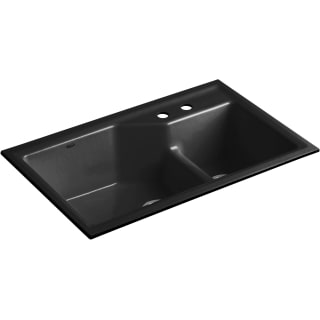 Kohler K-6411-2-7 Indio Undercounter Double Offset Basin Kitchen Sink with Two-Hole Faucet Drilling Black Black