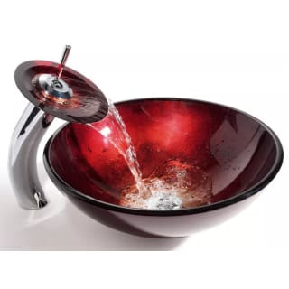 Kraus C-GV-200-12mm-10CH Irruption Red Glass Vessel Sink and Waterfall Faucet Chrome