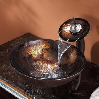 Kraus GV-684-G Pluto Glass Vessel Bathroom Sink with PU-MR Gold