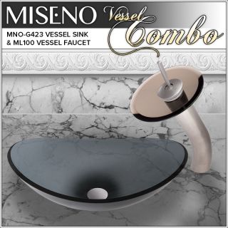 Oval Clear Glass Bathroom Vessel Sink & Waterfall Faucet Chrome Drain 