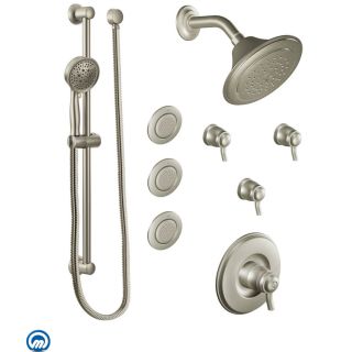 Moen 2096orb Oil Rubbed Bronze Thermostatic Shower System With Shower Head 3 Volume Controls 3 Body Sprays And Hand Shower From The Rothbury Collection Valves Included Faucet Com