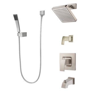 Pfister T89 8dfk Brushed Nickel Kenzo Shower System With Valve Trim Shower Head Hand Shower Tub Spout And Diverter Valve Faucetdirect Com