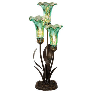 River of Goods 14708B Teal Lilies 3 Light 21 High Novelty Table Lamp with Floral Shades LightingDirect