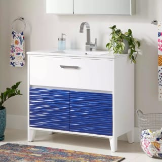 Signature Hardware 442210 Sapphire Blue Iris 36 Single Vanity Set With Wood Cabinet Ceramic Vanity Top And Rectangular Integrated Ceramic Sink Single Faucet Hole Faucet Com