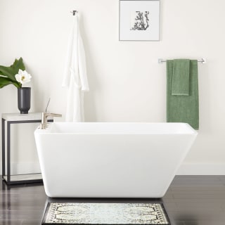 Signature Hardware 446305 White Brushed Nickel Jaidyn 55 Free Standing Acrylic Soaking Tub With 4 Hole Roman Faucet Drillings Integrated Drain And Overflow Faucet Com
