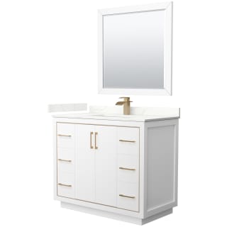 A thumbnail of the Wyndham Collection WCF111142S-QTZ-UNSM34 White / Giotto Quartz Top / Satin Bronze Hardware