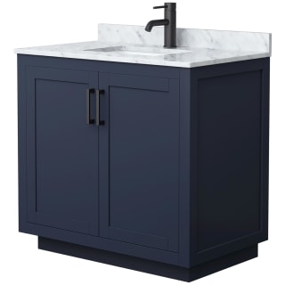 A thumbnail of the Wyndham Collection WCF2929-36S-NAT-MXX Dark Blue / White Carrara Marble Top / Matte Black Hardware