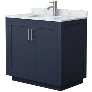 A thumbnail of the Wyndham Collection WCF2929-36S-NAT-MXX Dark Blue / White Carrara Marble Top / Brushed Nickel Hardware