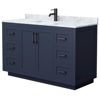 A thumbnail of the Wyndham Collection WCF2929-54S-NAT-MXX Dark Blue / White Carrara Marble Top / Matte Black Hardware