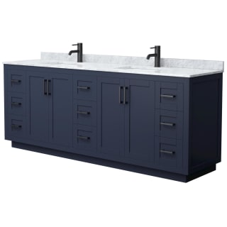 A thumbnail of the Wyndham Collection WCF2929-84D-NAT-MXX Dark Blue / White Carrara Marble Top / Matte Black Hardware