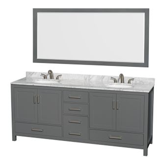 A thumbnail of the Wyndham Collection WCS141480DUNOM70 Dark Gray / White Carrara Marble Top / Brushed Chrome Hardware