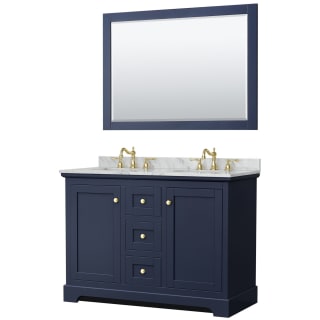 A thumbnail of the Wyndham Collection WCV232348DCMUNOM46 Dark Blue / White Carrara Marble Top / Brushed Gold Hardware