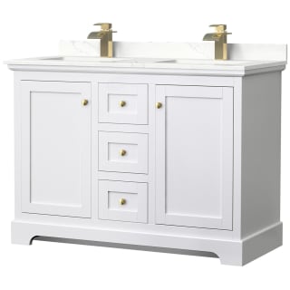 A thumbnail of the Wyndham Collection WCV232348D-QTZ-UNSMXX White / Giotto Quartz Top / Brushed Gold Hardware