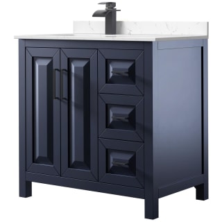 A thumbnail of the Wyndham Collection WCV252536S-Left-VCA-MXX Dark Blue / Carrara Cultured Marble Top / Matte Black Hardware