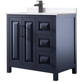 A thumbnail of the Wyndham Collection WCV252536S-Left-VCA-MXX Dark Blue / White Cultured Marble Top / Matte Black Hardware