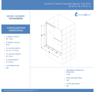 A thumbnail of the DreamLine TDEH60W600XXX Alternate Image