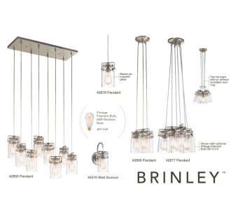 Kichler 42878NI Brinley Sng Light 5" Wide Mini Pendant Canning Jar Style Shade 