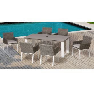 Macau Outdoor Dining Set with Aluminum Frame, Half Round Wicker and Sunbrella Fabric Cushions