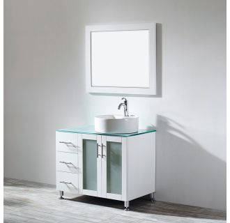 36" Free Standing Single Vanity Set with Wood Cabinet, Glass Vanity Top, Ceramic Vessel Sink and Finish Coordinating Mirror