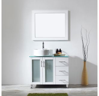 36" Free Standing Single Vanity Set with Wood Cabinet, Glass Vanity Top, Ceramic Vessel Sink and Finish Coordinating Mirror