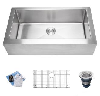 36" Single Basin 16-Gauge Stainless Steel Kitchen Sink for Farmhouse Installations with Sound Dampening Technology